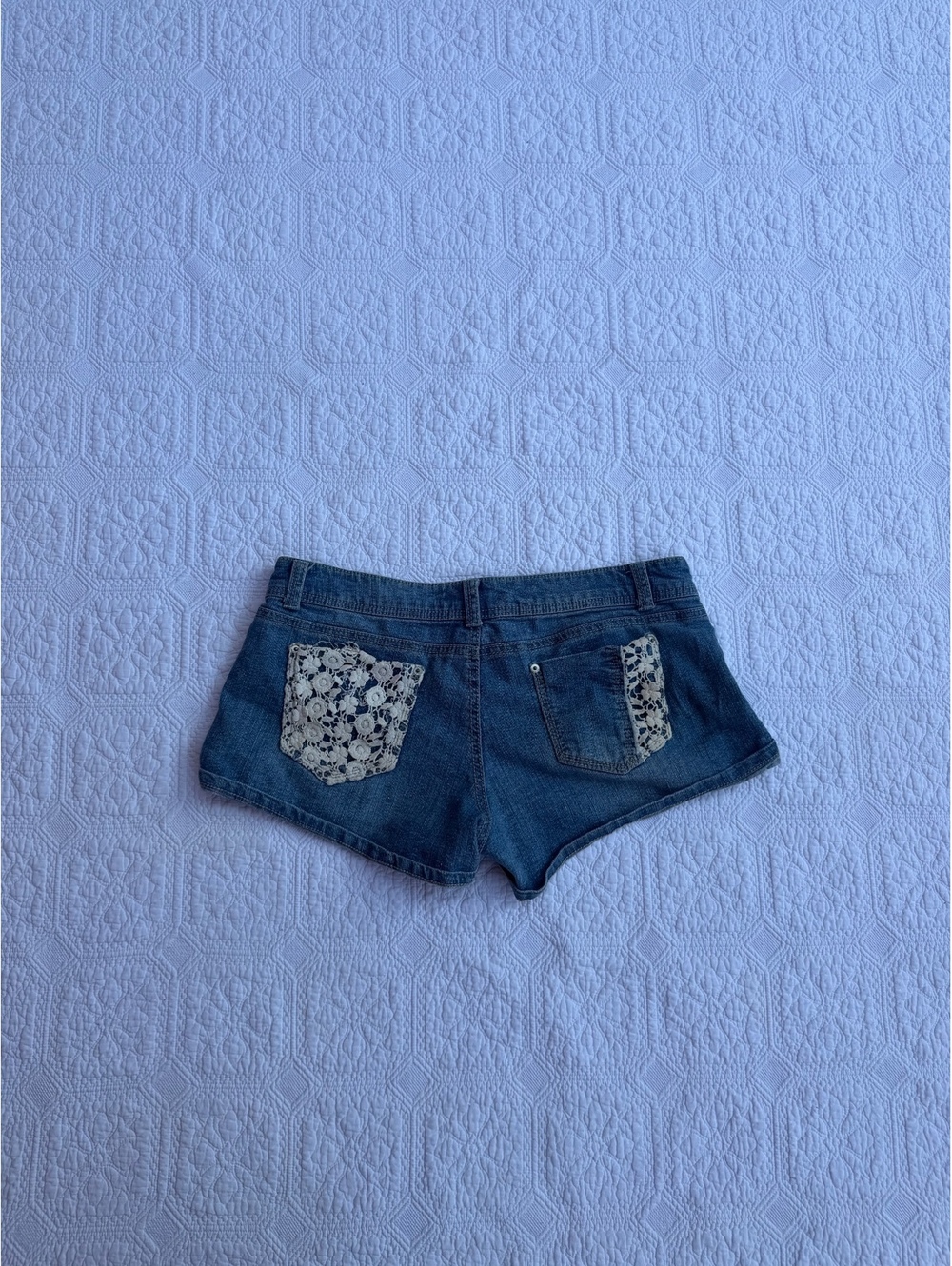 Y2K no boundaries Women's Denim Shorts with Lace Pocket Accents, Size 17